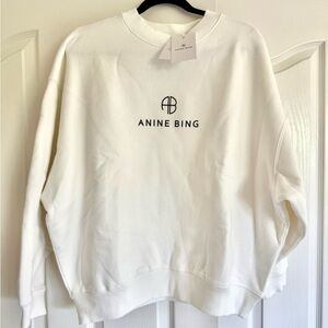Anine Bing White Crewneck Sweater Soft Cotton Relaxed Fit